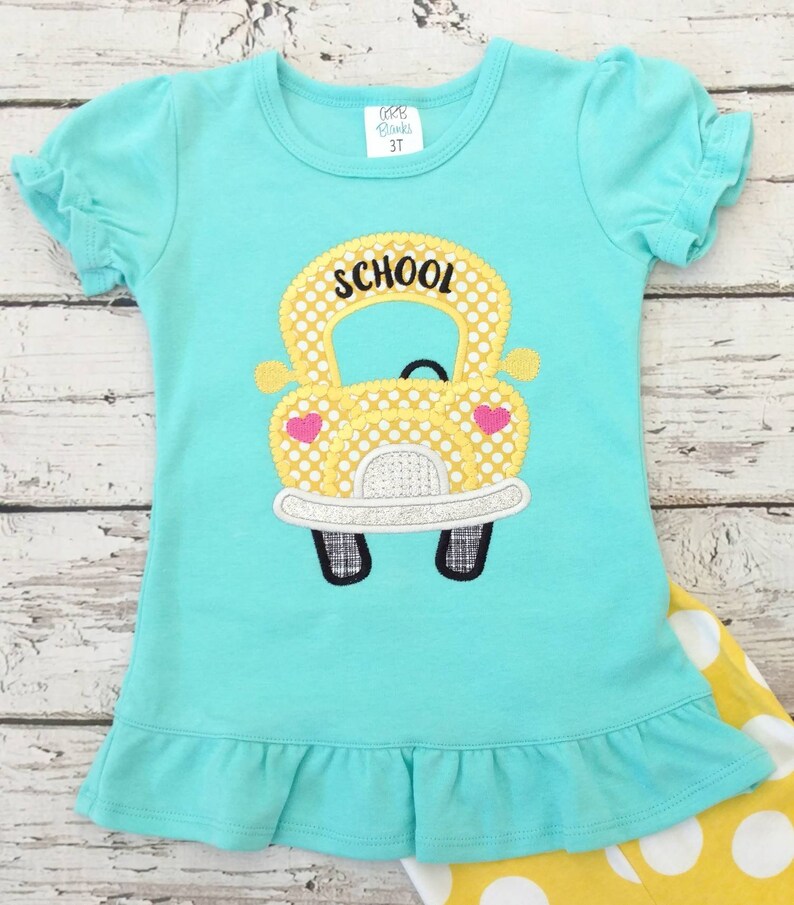 Girls Back to School Shirt First Day of School School Bus Etsy