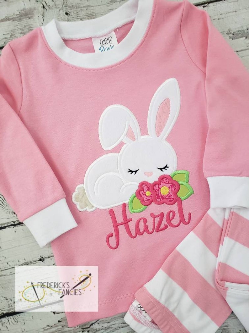 Girls easter pajamas Easter bunny shirt Easter outfit Etsy