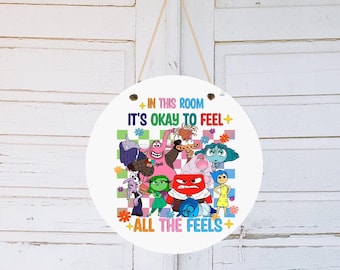 En esta HABITACIÓN, letrero redondo de 12 pulgadas, SENTIMIENTOS, para colgar en la pared