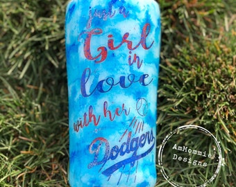 Dodgers Glitter Tumbler: Insulated Stainless Steel Coffee Cup