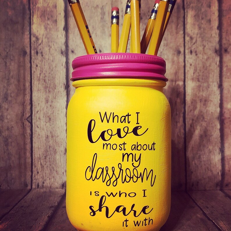 Personalized Teacher Pencil Holder Mason Jar Pint Size 16 Oz Etsy
