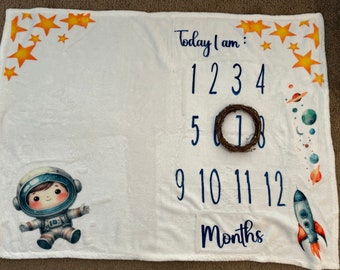 Outer Space Baby Milestone Blanket: Flannel Photo Prop