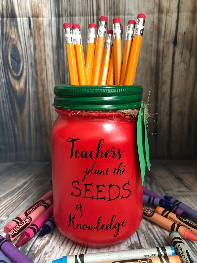 Teacher Apple Pencil Holder Mason Jar Pint Size 16 Oz Etsy