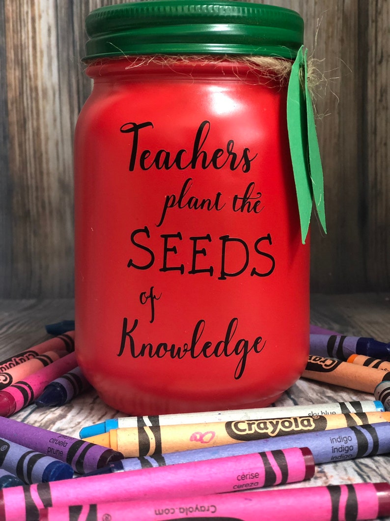 Teacher Apple Pencil Holder Mason Jar Pint Size 16 Oz Etsy