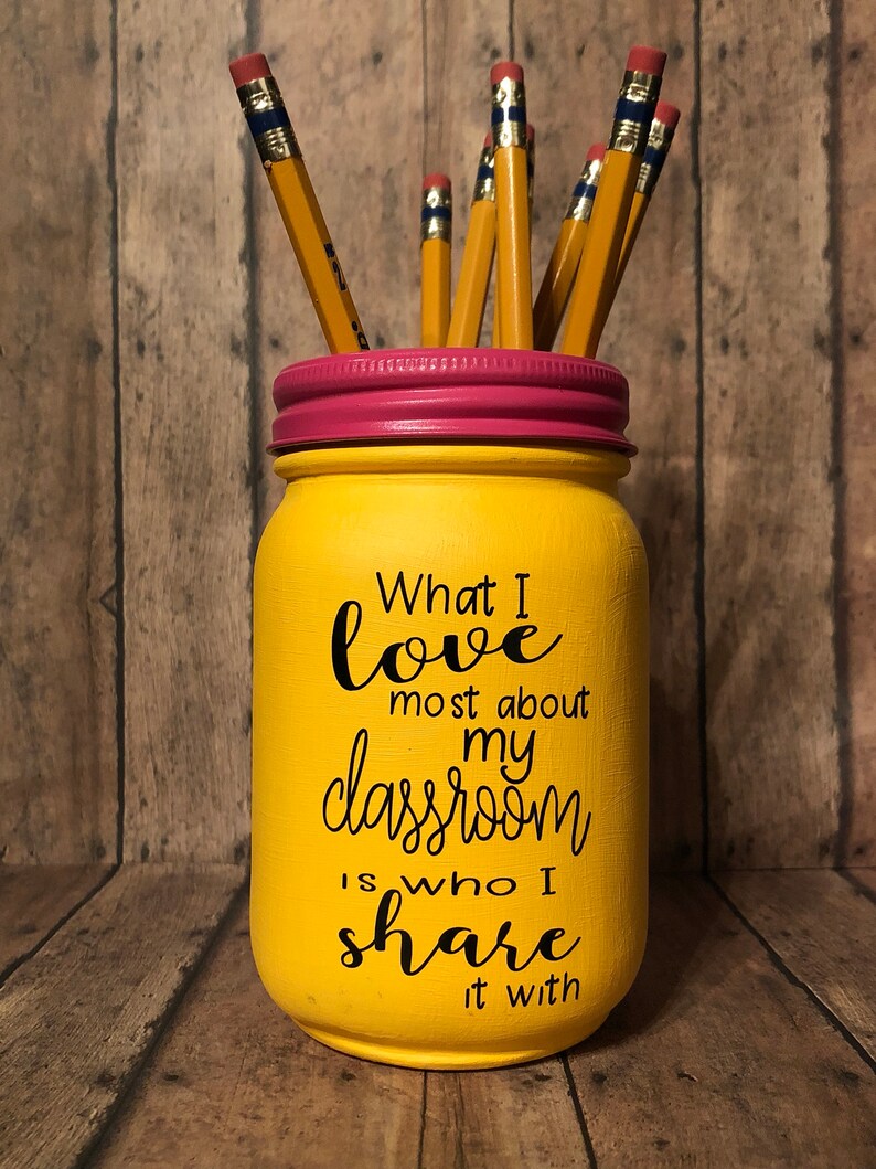 Teacher Pencil holder mason jar pint size 16 oz What I Etsy