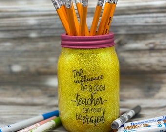 Glittered Teacher Pencil Holder: Personalized Mason Jar Gift