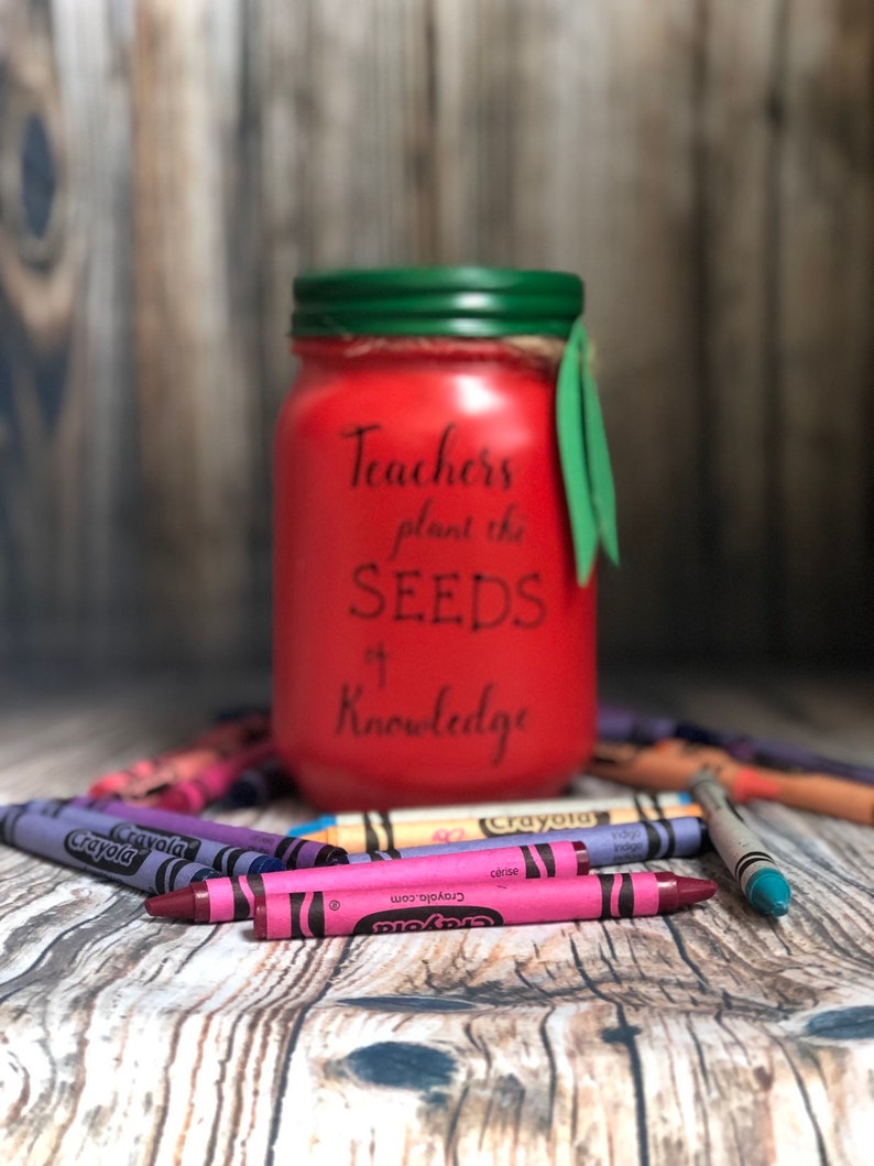 Teacher Apple Pencil Holder Mason Jar Pint Size 16 Oz Etsy