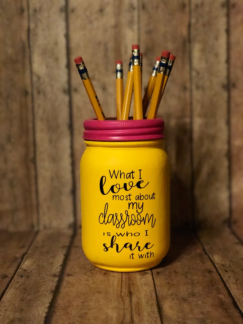 Personalized Teacher Pencil Holder Mason Jar Pint Size 16 Oz Etsy