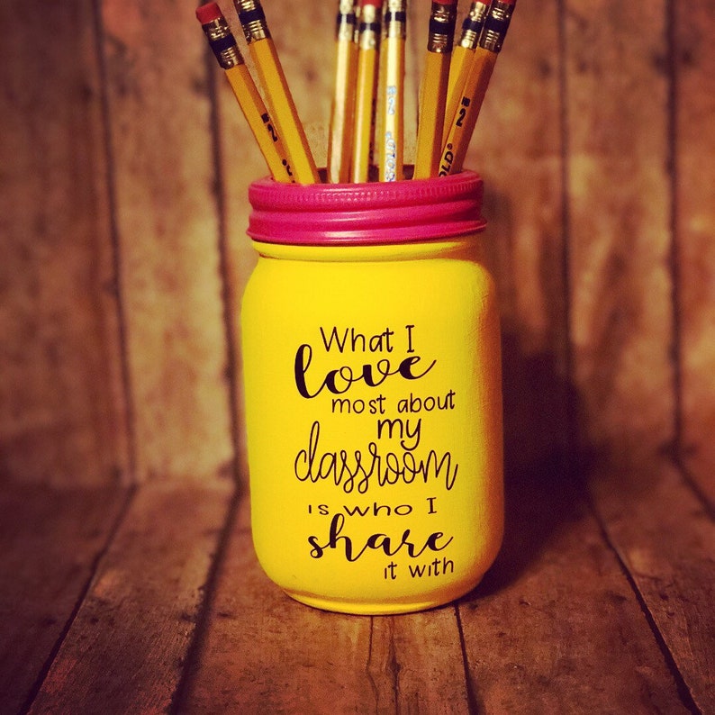 Personalized Teacher Pencil Holder Mason Jar Pint Size 16 Oz Etsy