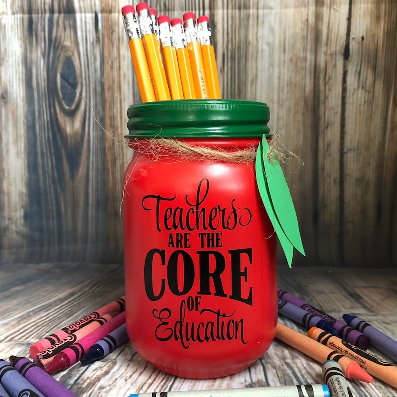 Teacher Apple Pencil holder mason jar pint size 16 oz Etsy