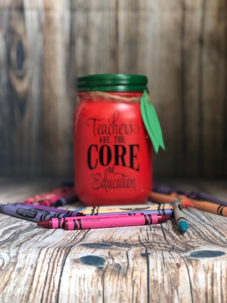 Teacher Apple Pencil holder mason jar pint size 16 oz Etsy