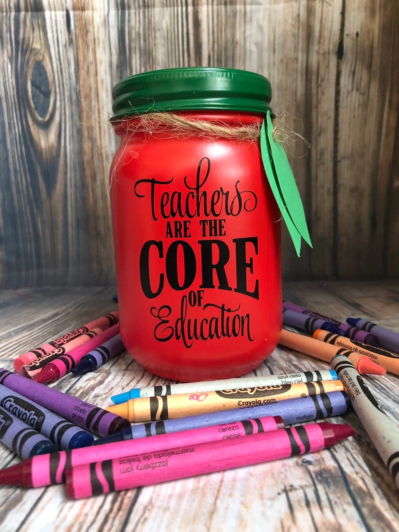 Teacher Apple Pencil holder mason jar pint size 16 oz Etsy