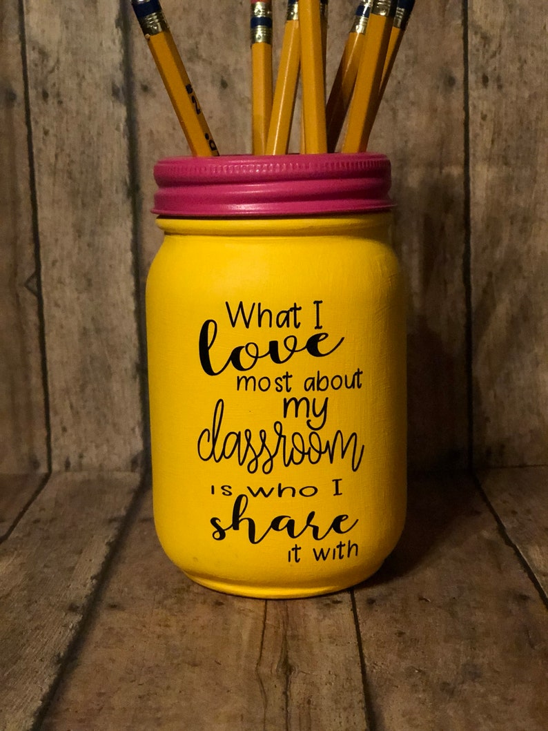 Personalized Teacher Pencil Holder Mason Jar Pint Size 16 Oz Etsy