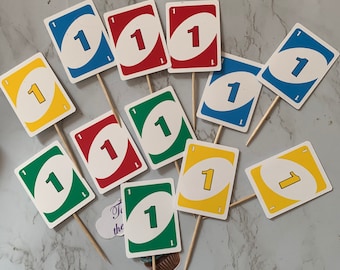 Uno Inspired Cupcake toppers/ first birthday cupcake toppers