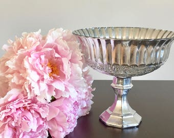 Silver Reflective Mirror Mercury Glass Vase Wedding Centerpiece Pedestal Vase Wedding Centrepiece Pedestal Bowl Distressed Candleholder Vase