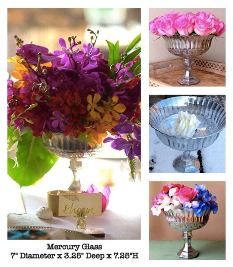 Mercury Glass Vase Wedding Centerpiece Pedestal Vase Silver Etsy
