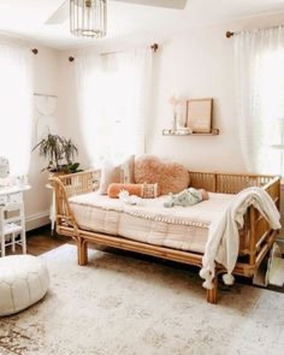Statement Furniture Boho Rattan Daybed Wood Design Bohemian Furniture Day Bed Unique Statement Piece Bed Frame Twin Bed Etsy