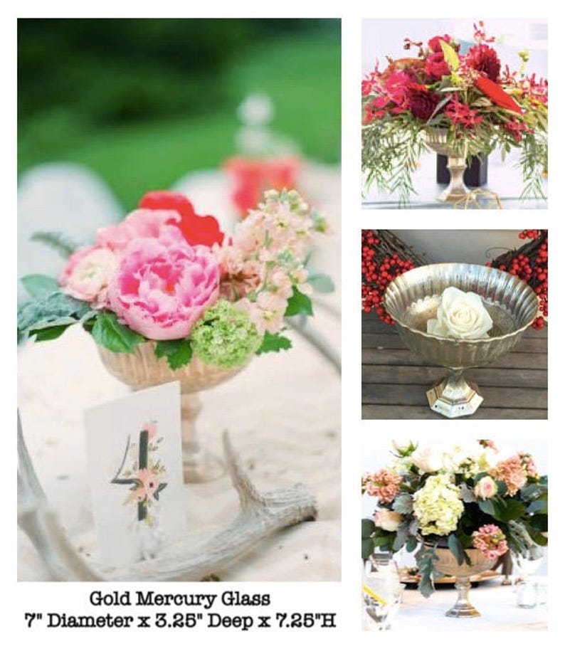 Beautiful Floral Yellow Gold Vase Compotes Pedestal Vases Wedding Centerpieces Centrepieces Pedestal Goblet Gold Glass Bouquet Arrangement image 8