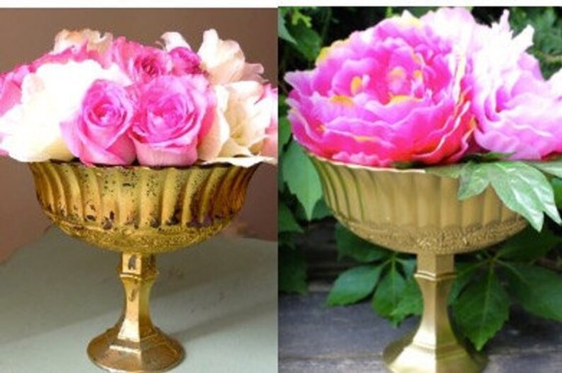 gold pedestal vase wedding centerpieces compotes floral arrangement gold distressed flower vase round vase gold candleholder wedding decor image 10