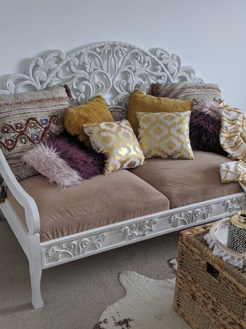 Carved Wood Daybed Twin Bed Frame Bohemian Furniture Special Etsy