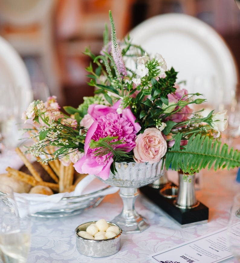 Mercury Glass Vase Wedding Centerpiece Pedestal Vase Silver Etsy