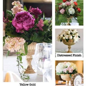 gold pedestal vase wedding centerpieces compotes floral arrangement gold distressed flower vase round vase gold candleholder wedding decor image 6