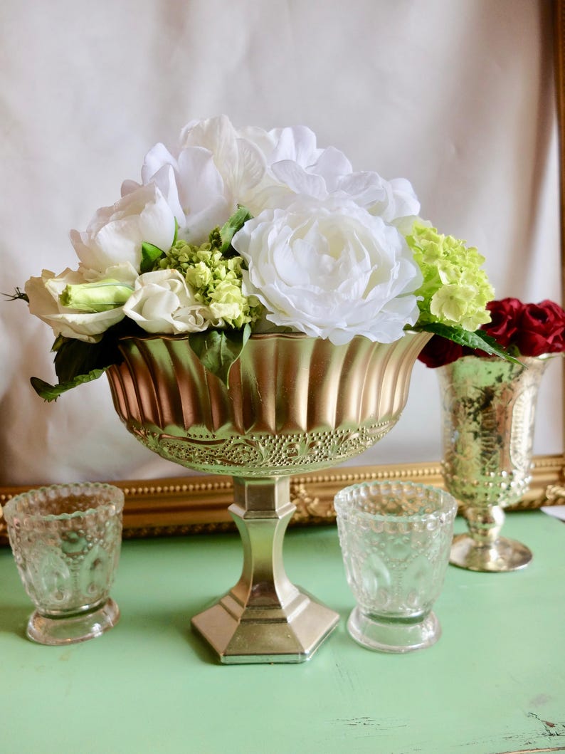 Floral Glass Vase Compote Glass Pedestal Vase Wedding - Etsy