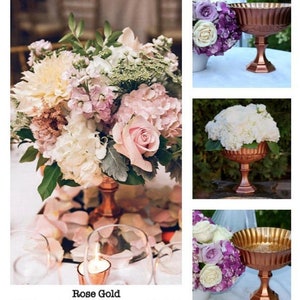 gold pedestal vase wedding centerpieces compotes floral arrangement gold distressed flower vase round vase gold candleholder wedding decor image 8