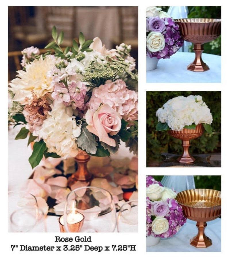 gold pedestal vase wedding centerpieces compotes floral arrangement gold distressed flower vase round vase gold candleholder wedding decor image 8