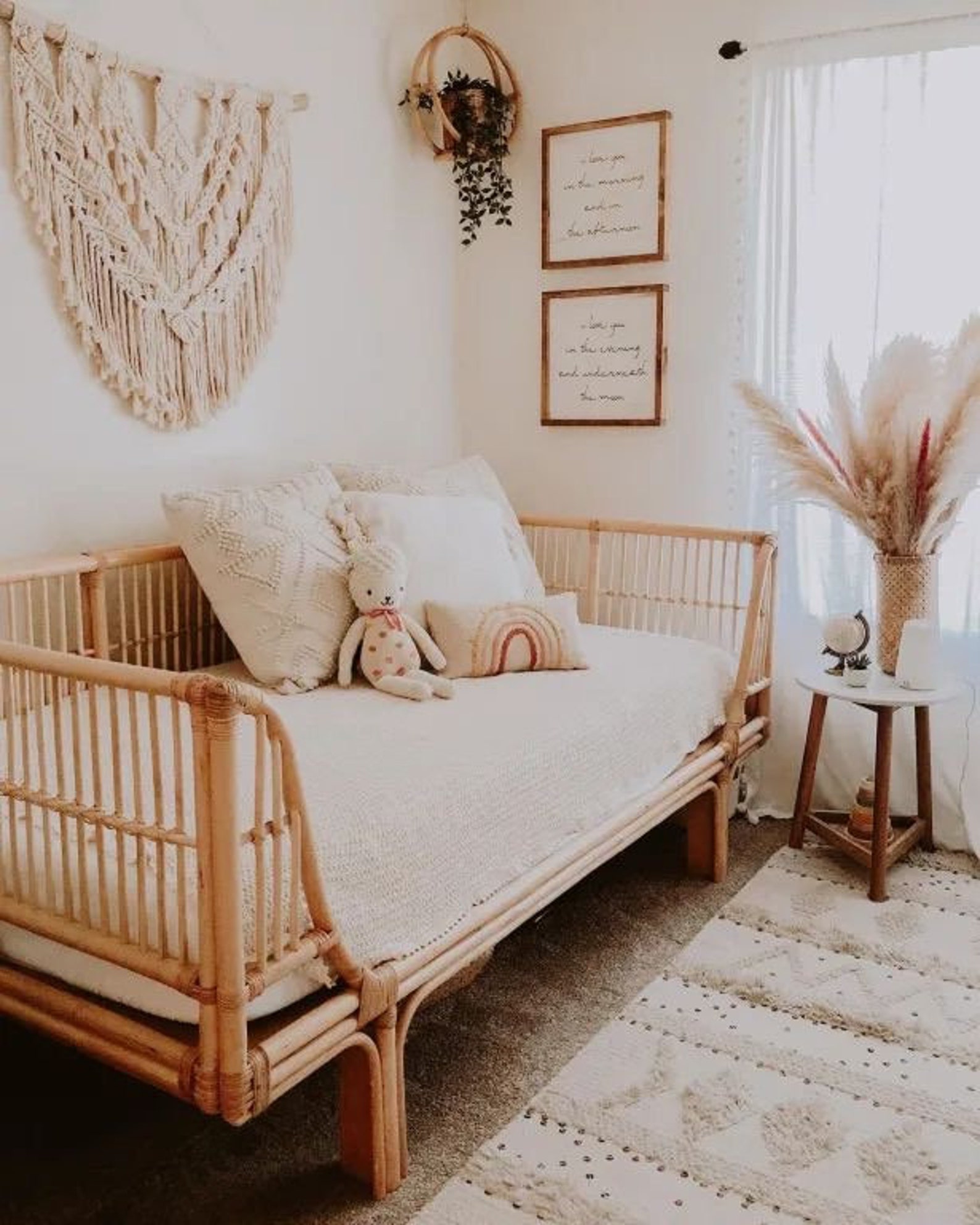 Pine and Rattan Twin Day Bed Frame Wood Design Bohemian Etsy