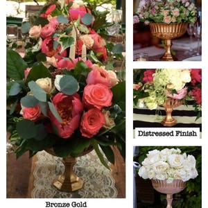 gold pedestal vase wedding centerpieces compotes floral arrangement gold distressed flower vase round vase gold candleholder wedding decor image 7