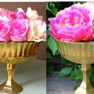 Beautiful Floral Yellow Gold Vase Compotes Pedestal Vases Wedding Centerpieces Centrepieces Pedestal Goblet Gold Glass Bouquet Arrangement image 5