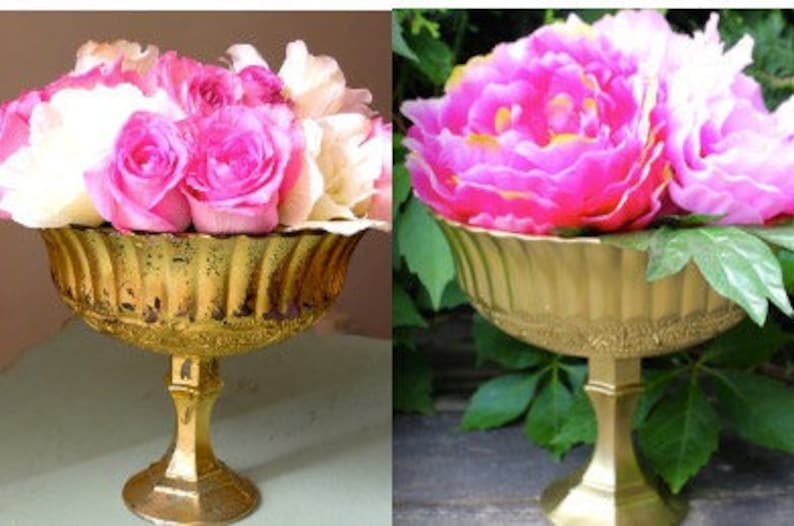 Beautiful Floral Yellow Gold Vase Compotes Pedestal Vases Wedding Centerpieces Centrepieces Pedestal Goblet Gold Glass Bouquet Arrangement image 5