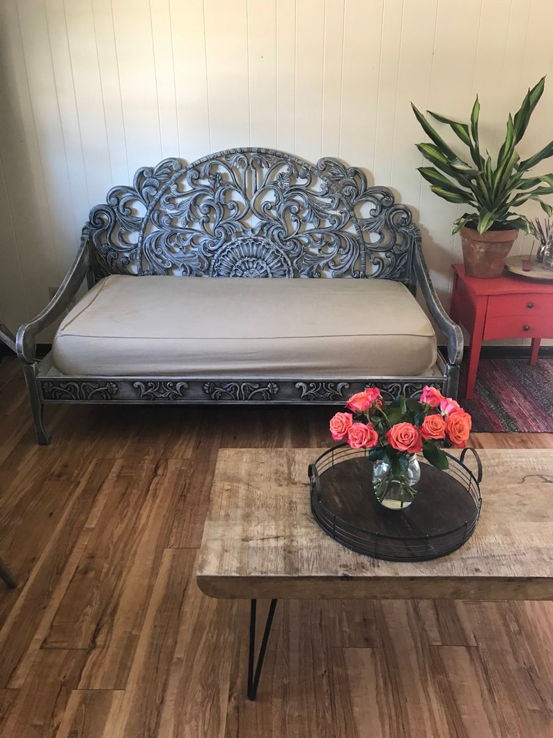 Whitewash Carved Wood Daybed Frame Bohemian Furniture Etsy