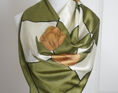 Olive and Gold Floral Print Scarf