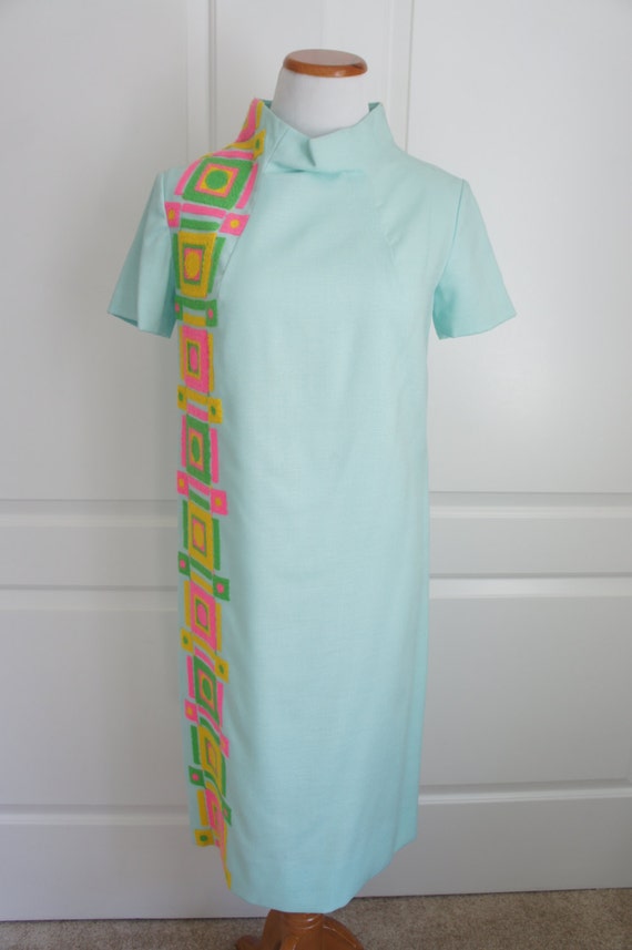 Geometric Print Turquoise Shift Dress