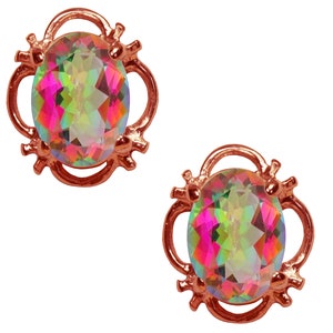 Pendientes de botón individuales de topacio místico natural de oro rosa de 9 quilates, 1,50 quilates, joyería de alta calidad fabricada en Gran Bretaña