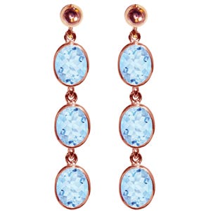 9 Karat Rose Gold Natürliche Blaue Topas Oval Triple Drop baumelnde Ohrstecker