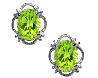 9 Karat Weißgold Natürliche Peridot Einzel Ohrstecker Filigrane Ohrstecker 1,50 Karat British Made
