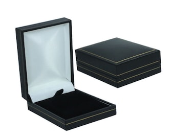 Black Leatherette & Velvet Pendant, Necklace, Dropper Earring Jewellery Gift Presentation Box Gold Stripe New Very High Quality