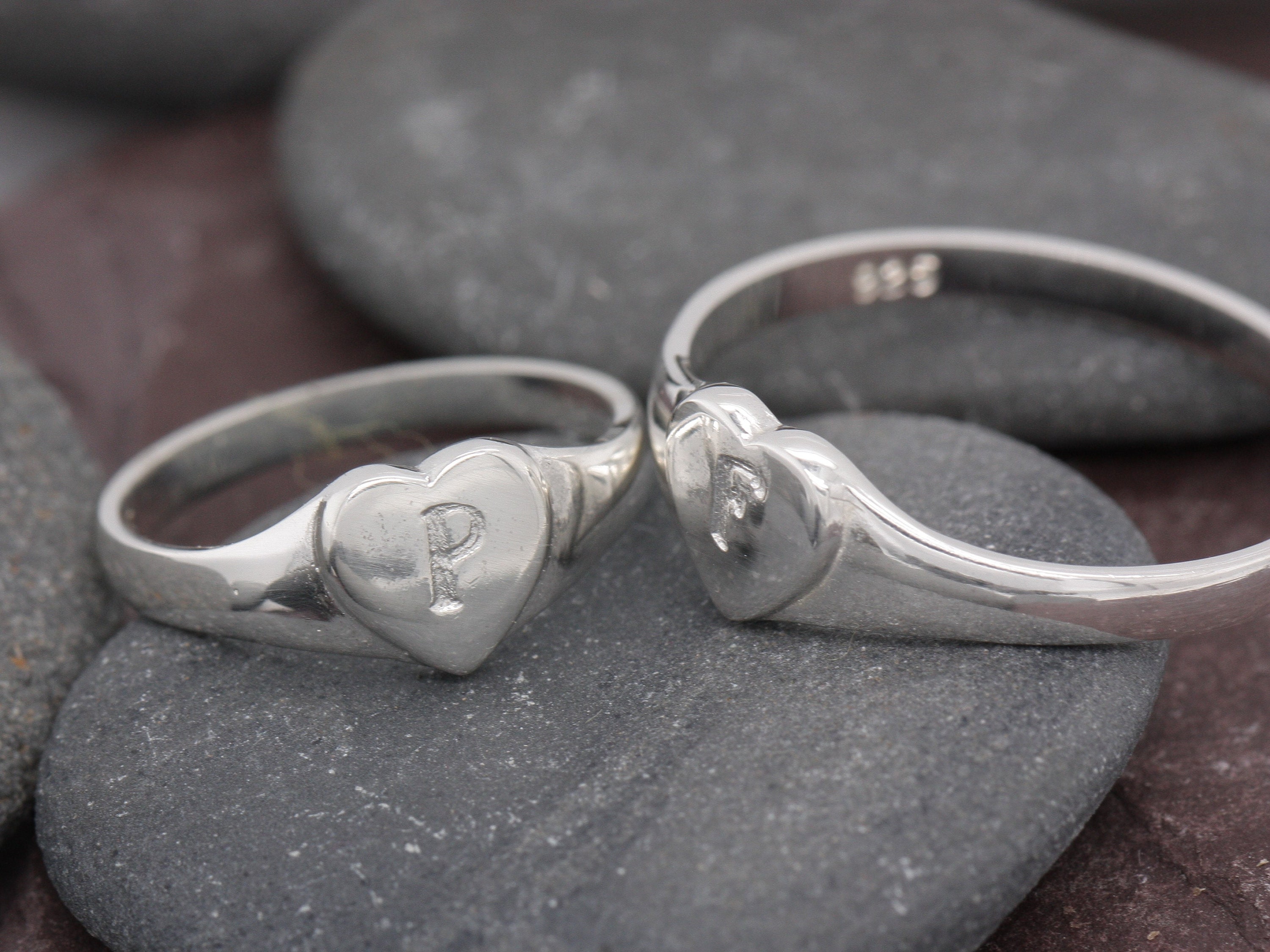 925 Sterling Silver Baby, Children, Girls, Kids Engraved Heart Signet Rings
