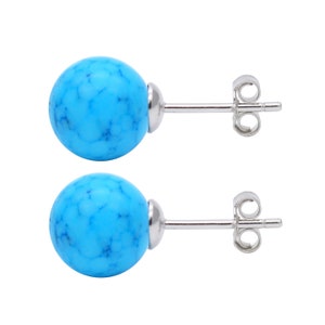 Sterling Silver Tibetan Turquoise 8mm Ball Stud Earrings With Butterfly Backs High Quality British Made Jewellery