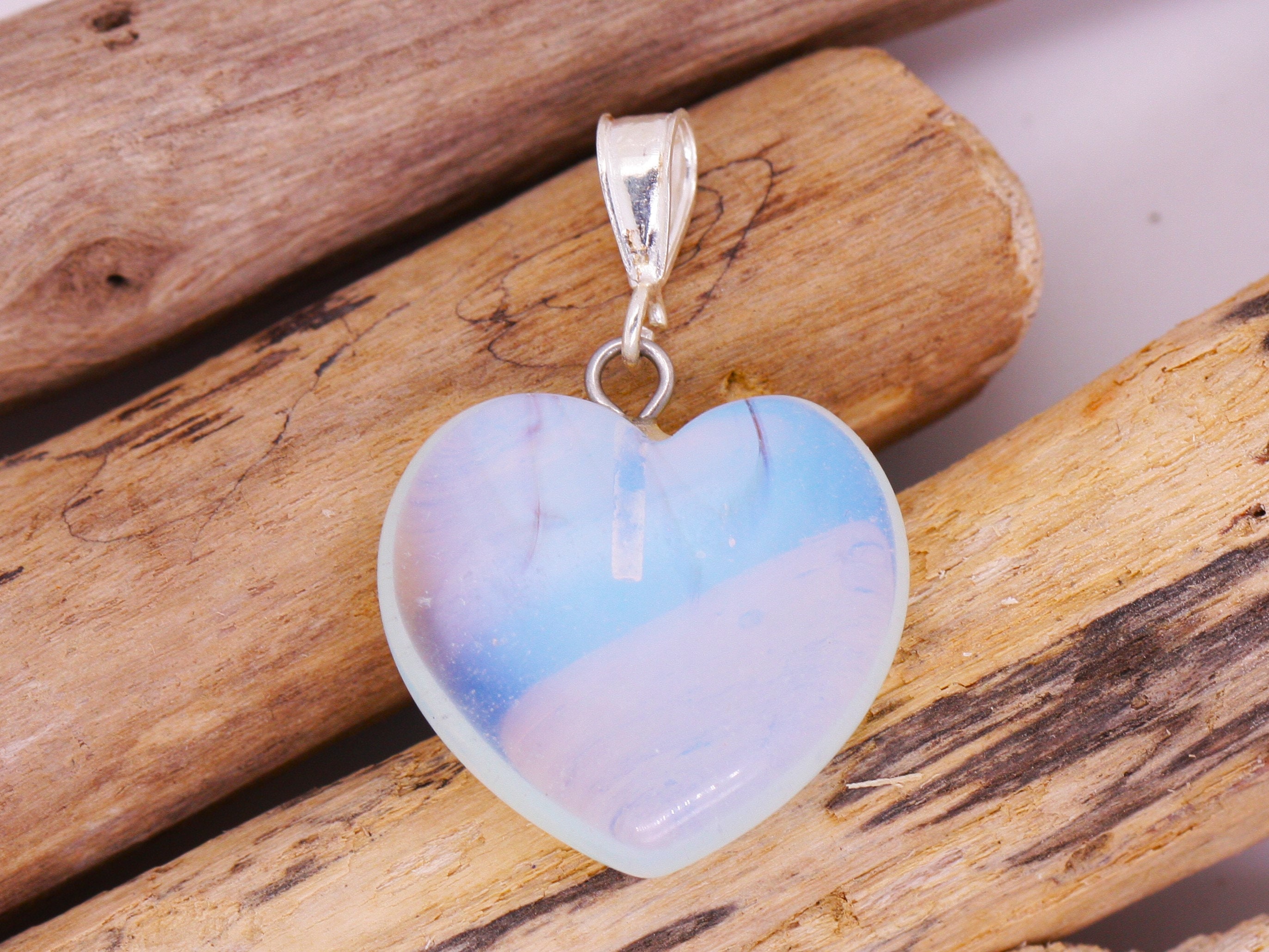 Sterling Silver Natural Opalite Loveheart Love Heart Drop