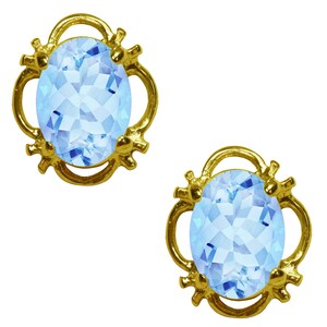 9ct Yellow Gold Natural Blue Topaz Single Stud Earrings Studs 1.50ct High Quality British Made Jewellery