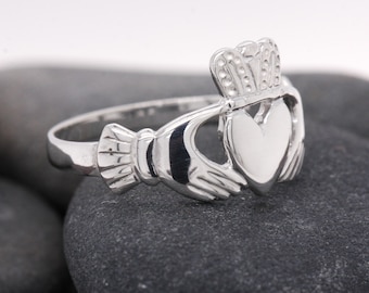 Ladies Sterling Silver Claddagh Dress Ring Size G - Y Brand New In Gift Box High Quality British Made Jewellery