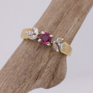 18ct Yellow Gold Ruby & Diamond Solitaire Size J Engagement Dress Ring R24 High Quality British Made Jewellery