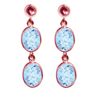 9 Karat Rose Gold Natürliche Blaue Topas Oval Double Drop baumelnde Ohrstecker-Qualitäts-British Made Schmuck