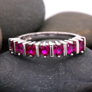 Sterling Silver 925 Ruby Round Brilliant Cut Eternity Ring Size L British Made Jewellery