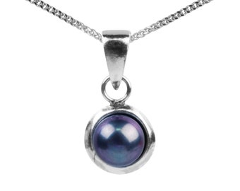 Colgante de perla de agua dulce negra en plata esterlina y collar de plata opcional Joyería de alta calidad fabricada en Gran Bretaña