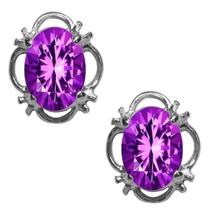 Pendientes de amatista natural en plata de ley 925 con un solo botón, 1,50 ct, joyería de alta calidad fabricada en Gran Bretaña